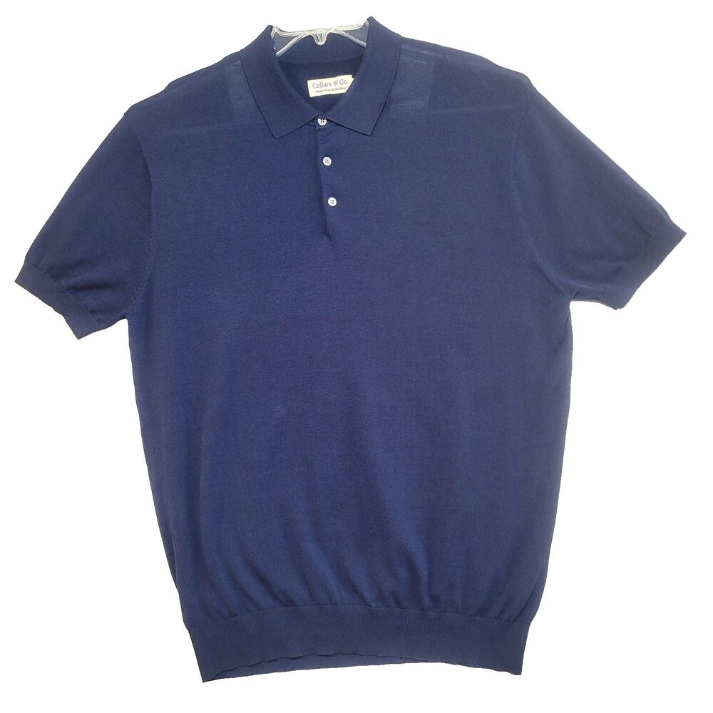Collars & Co Men's XL Maranello Mid-Weight Cotton & Silk Blue Polo 3-Button